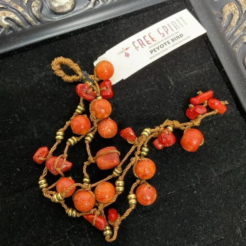 NWT Peyote Bird Free Spirit Southwestern Style Bracelet Coral Corded 7